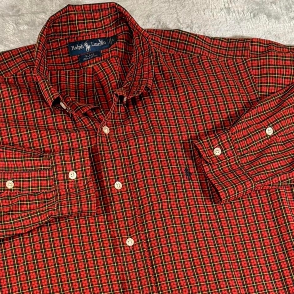 Y2K Vintage Polo Ralph Lauren Blake Cotton Button Down Shirt | Red Plaid | L